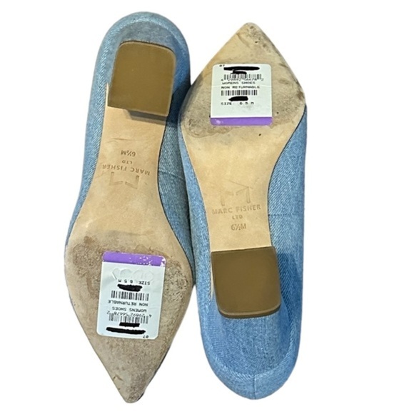 Marc Fisher ZALA BLOCK HEEL POINTY TOE PUMP - Light Blue Denim- size 6.5 - Picture 5 of 10